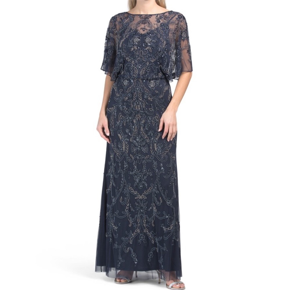 Aidan Mattox flutter sleeve beaded blouson dress